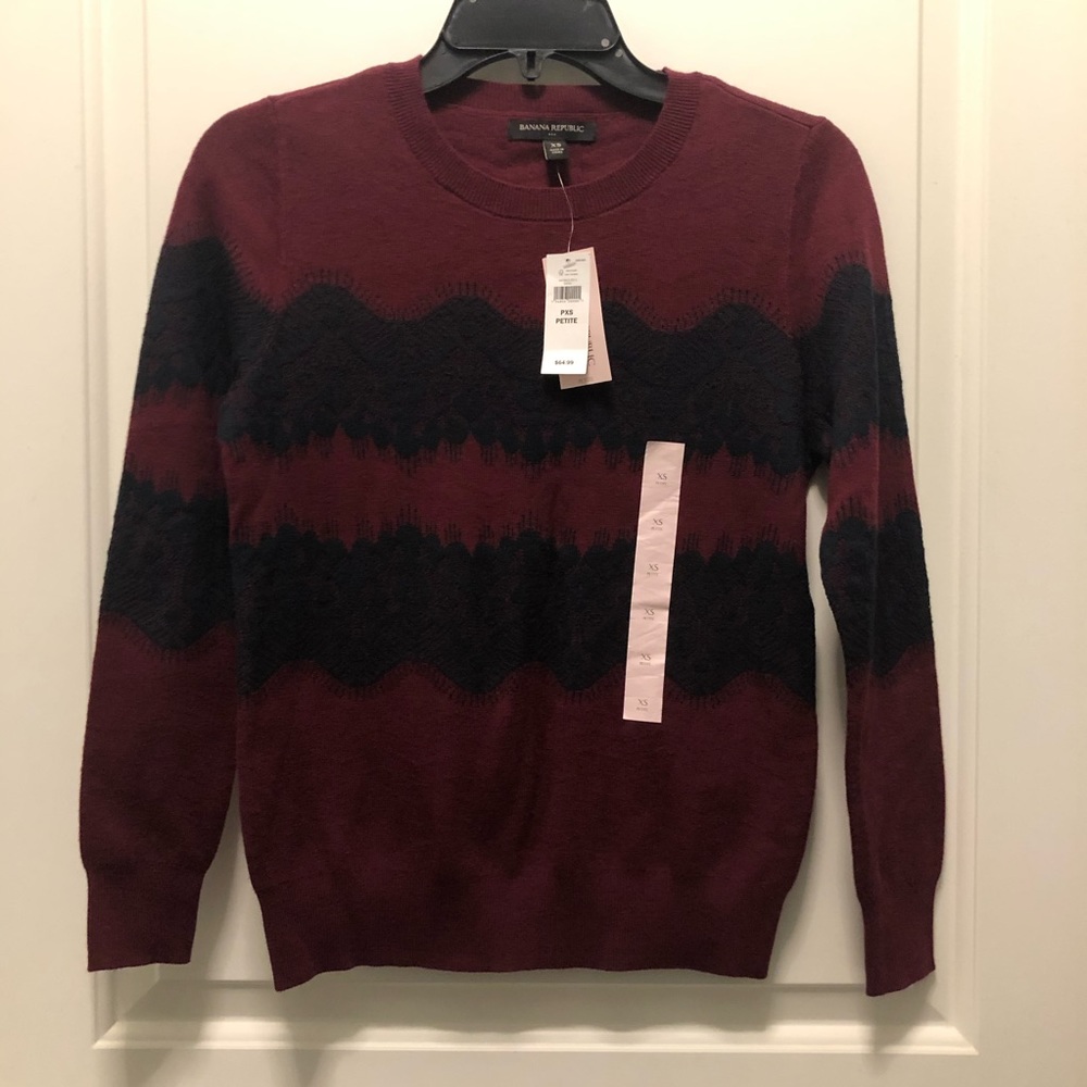 Banana Republic Factory Burgundy Black Lace Sweater PXS